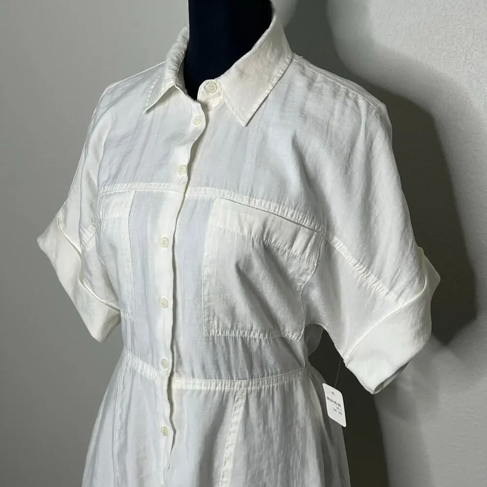 Zara Lined White Short Sleeve Button-Up Lightweight Shirt Short Dress – Sz L